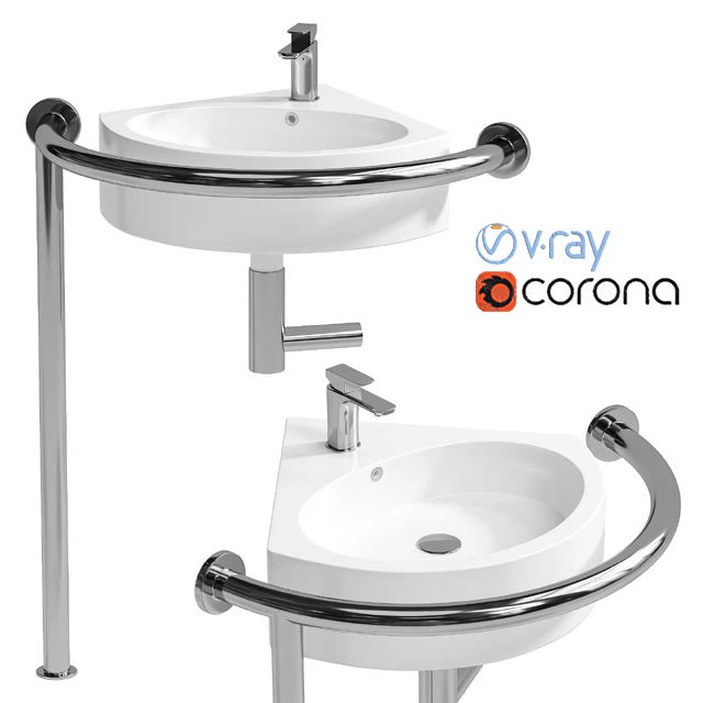 Sink DS IF35 corner 450x400x120 mm with handrail (right) and DS3 mixer Equipment for the disabled — Descargar