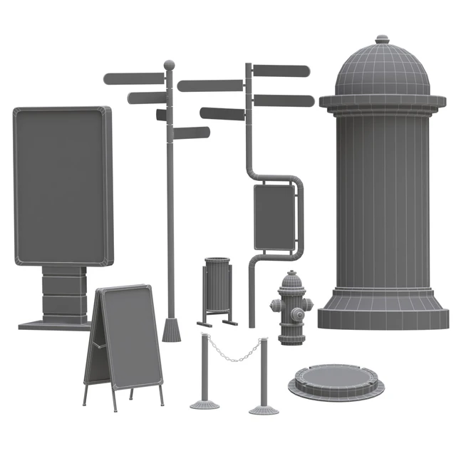 Collection of elements for filling the street low poly PBR/Набор элементов для заполнения улицы низкополигональным PBR — Скачать