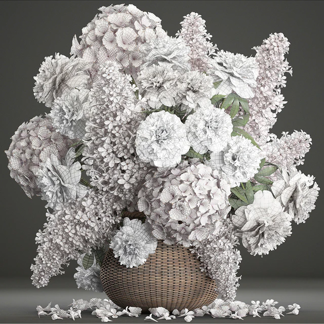 Bouquet of white flowers 82. Flowers, hydrangea, basket, peonies, lilac, eco design, natural decor, table decoration — Descargar