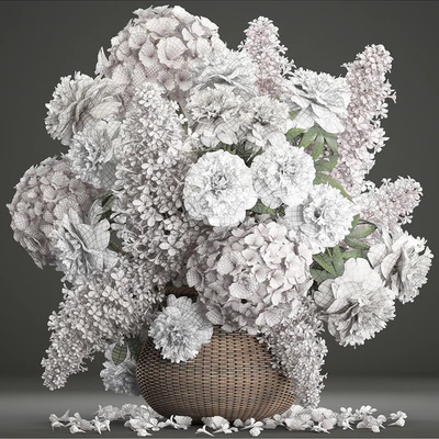Bouquet of white flowers 82. Flowers, hydrangea, basket, peonies, lilac, eco design, natural decor, table decoration — Ver 3