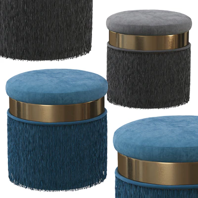 Blush Mauve Long Fringed Round Velvet Ottoman Footstool — Ver 2