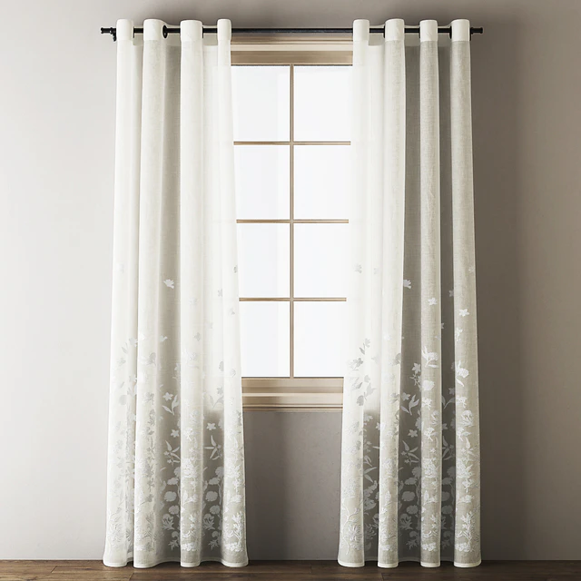 Floral Embroidered Linen Eyelet Curtains — Descargar