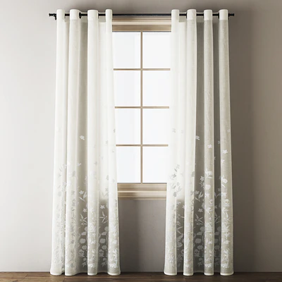 Floral Embroidered Linen Eyelet Curtains — Ver 3