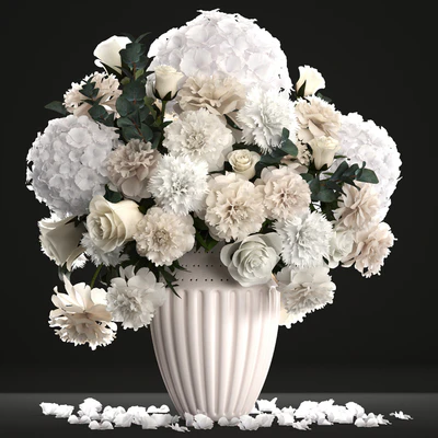 Bouquet of flowers 62. White hydrangea, vase, peonies, eucalyptus, carnation, luxury decor, table decoration — Ver 1