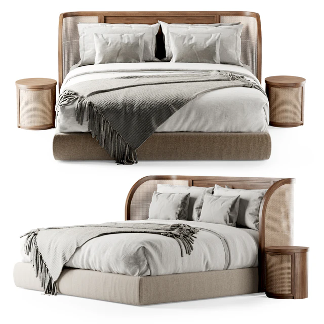 Wooden double bed DB57 / Double bed rattan — Descargar