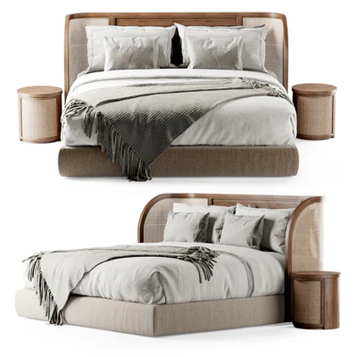 Wooden double bed DB57 / Double bed rattan — Ver 3
