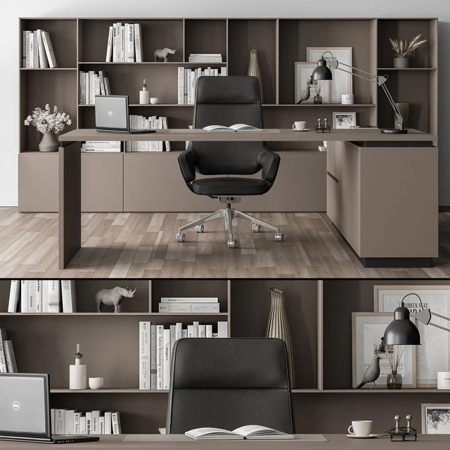 Boss Desk and Library Black and Beige - Office Furniture 315 — Скачать