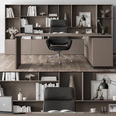 Boss Desk and Library Black and Beige - Office Furniture 315 — Вид 1