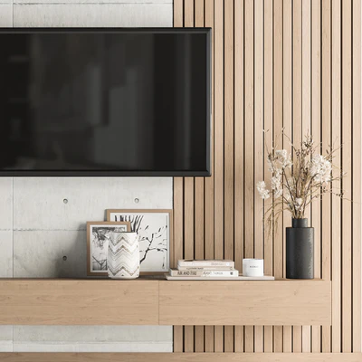 TV Wall White and Wood - Set 08 — Ver 2