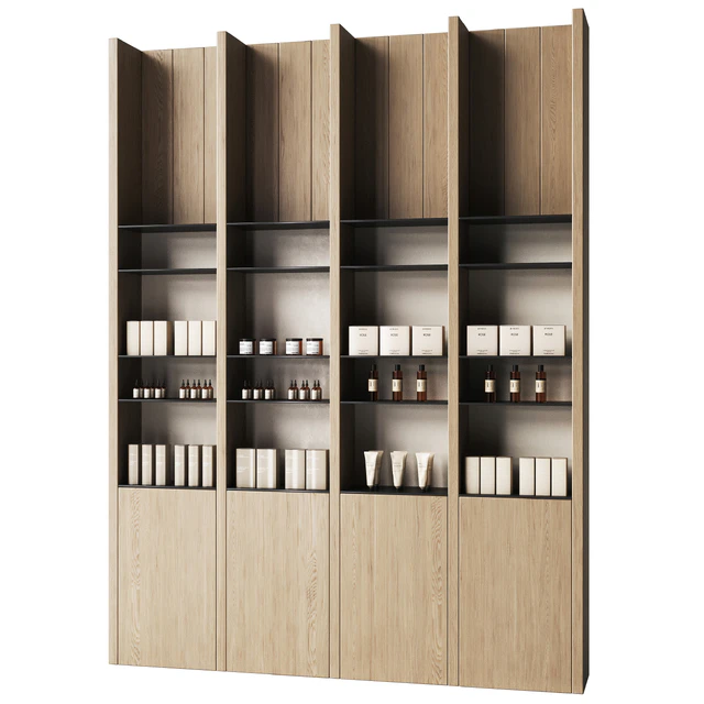 Cosmetics store with wooden eco shelves — Descargar