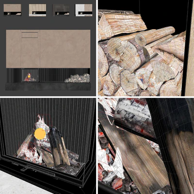Decorative wall with fireplace set 06 — Ver 3
