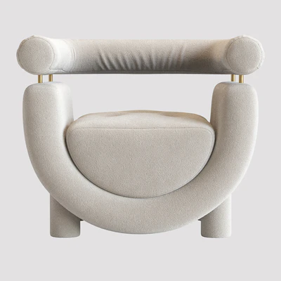Mel Armchair Wood Brass Beige Jacquard Velvet Pearl Cotton Linen Bouclé Fabric — Ver 3
