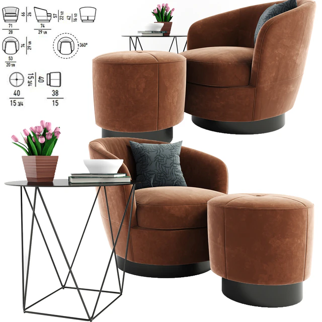 Minotti Jacques Armchair With Table — Скачать