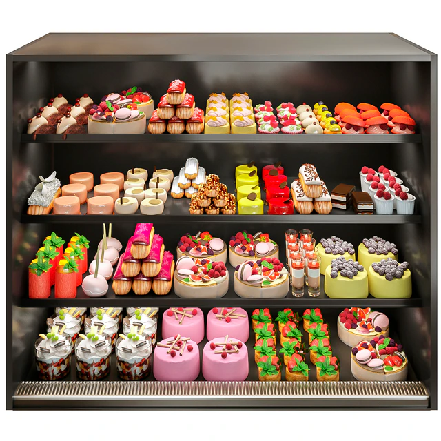 Showcase with desserts, cakes and pastries — Descargar