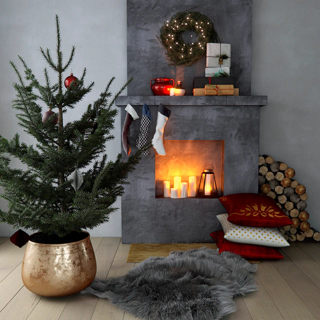 Fireplace with Christmas decor — Descargar