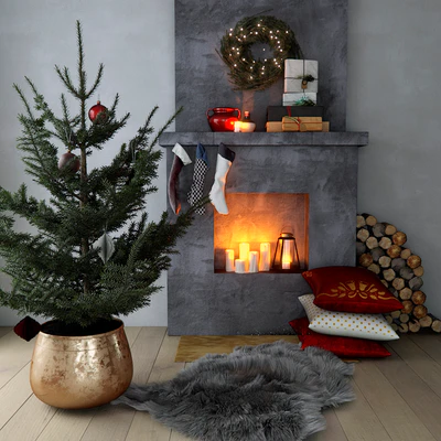 Fireplace with Christmas decor — Ver 1