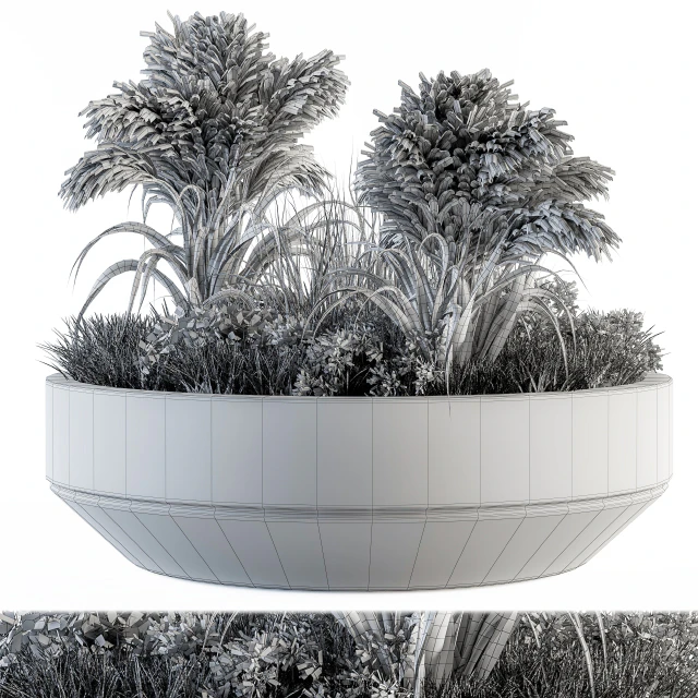 Outdoor Plants tree in Concrete Pot - Set 147 — Скачать