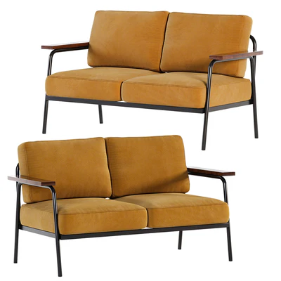 Mid Century Modern Loveseat with 2 Pillows Back and Square Arms — Вид 1