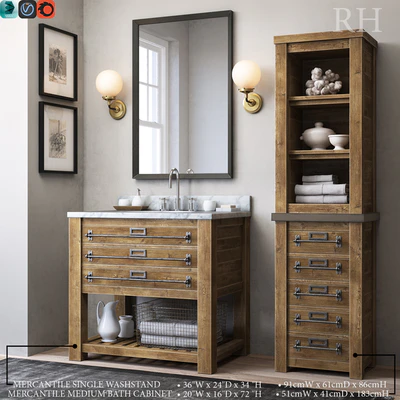 MERCANTILE SINGLE WASHSTAND and MERCANTILE MEDIUM BATH CABINET — Ver 1