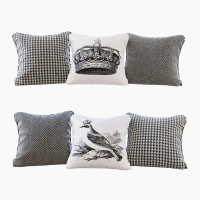 Набор подушек с принтами: птица, корона, шеврон и гусиная лапка (Pillows bird crown chevron and houndstooth) — Вид 1