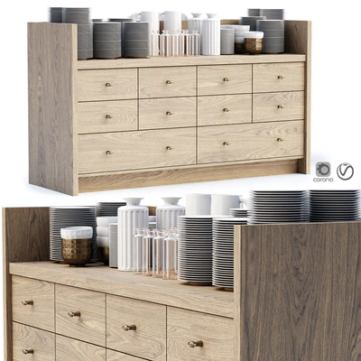 Mira restaurant cabinet with dishes V1 / Wooden sideboard with dishes — View 1
