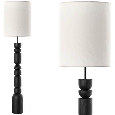 Aska charred wood and natural linen floor lamp — Ver 4