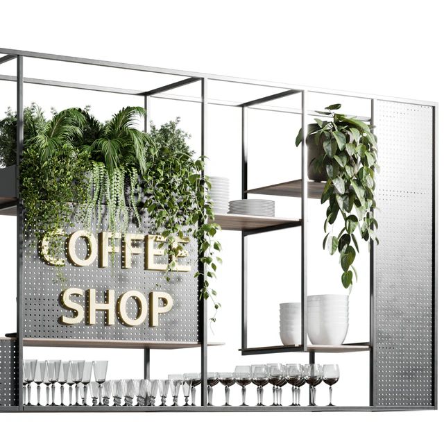 Coffee shop reception, Restaurant counter by hanging plant - 02 — Descargar