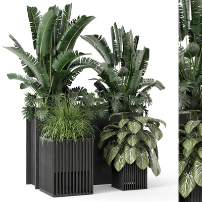 Outdoor Plants Bush in Metal Pot - Set 1074 — Ver 1