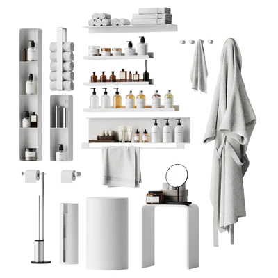 Bathroom decor with a set of different cosmetic products — Ver 1