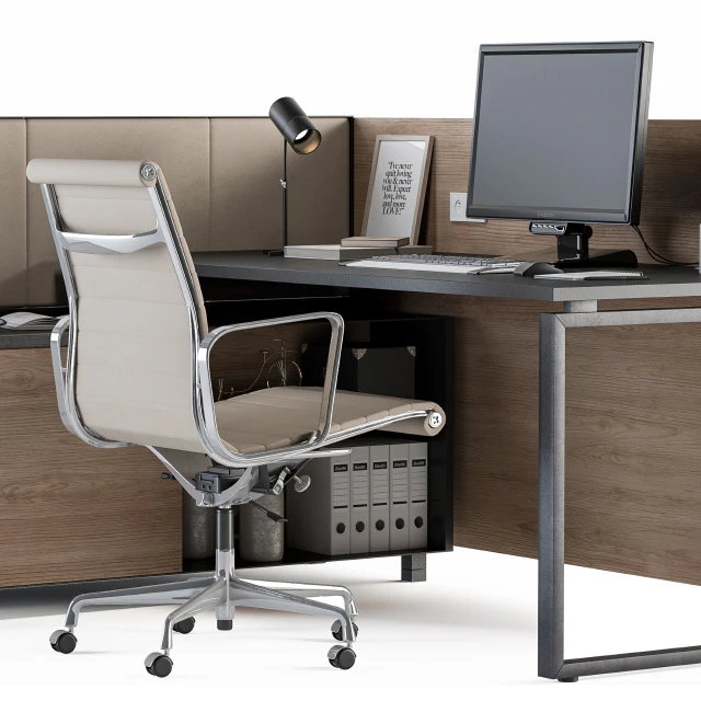 Office Desk Set Cream and Wood — Descargar