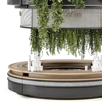 Coffee Reception Desk With Plants - Restaurant Set 1815 — Ver 2
