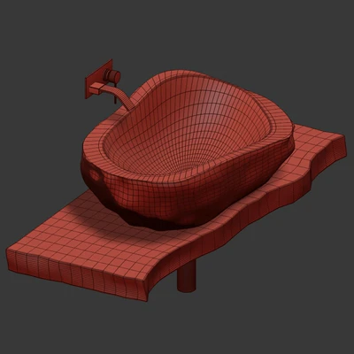 Stone washbasin with slab top — Ver 3