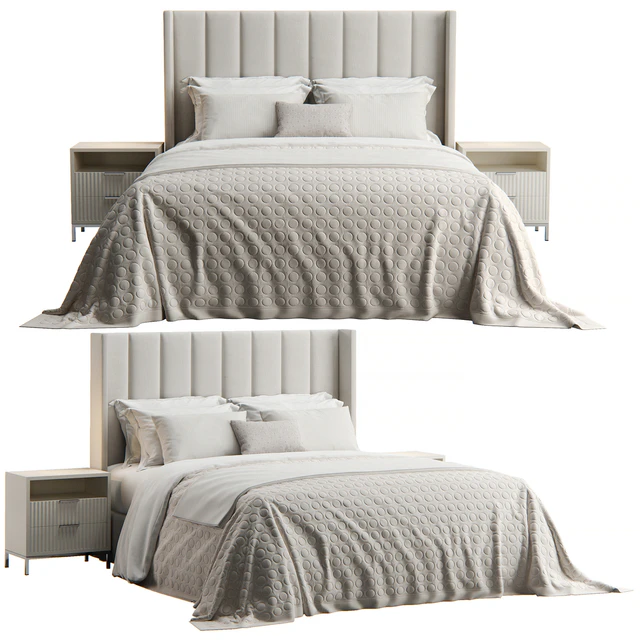 Emilie Upholstered Fabric Wing Headboard Bed — Descargar