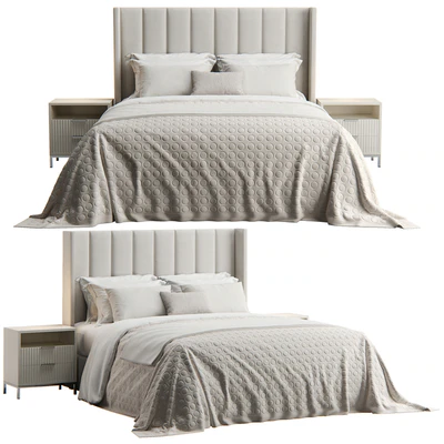 Emilie Upholstered Fabric Wing Headboard Bed — Ver 2