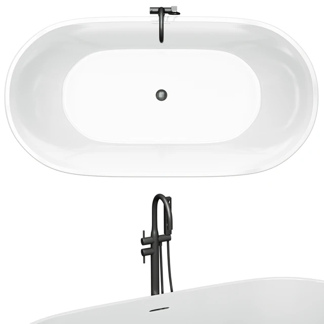 Free Standing Modern Oval Stone Bathtub Back to Wall Standard White — Descargar