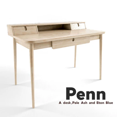 Table Penn Desk, Pale Ash and Eton Blue — Ver 1