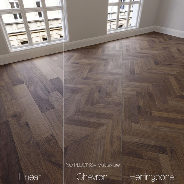 Parquet natural, American walnut, 3 kinds. Linear, chevron, herringbone. — Descargar
