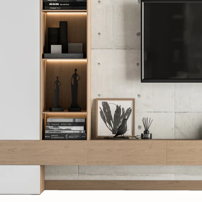 TV Wall White and Wood - Set 08 — Ver 3