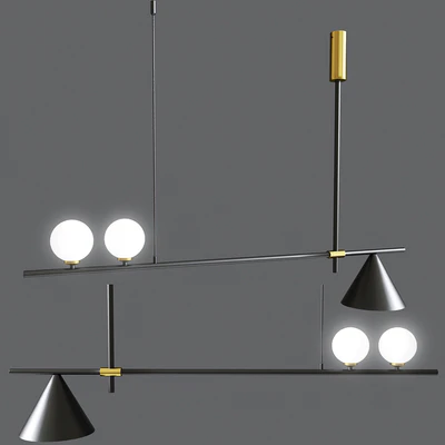 Mid Century Modern 3 Light Chandelier With Cone — Вид 1