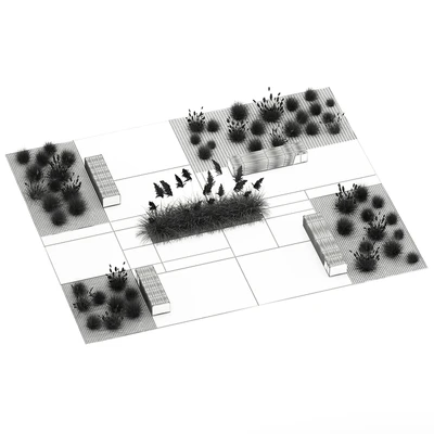 Plants for the urban environment with paving slabs, bench, bench, pampas grass bushes, Cortaderia. 1151. — Ver 2