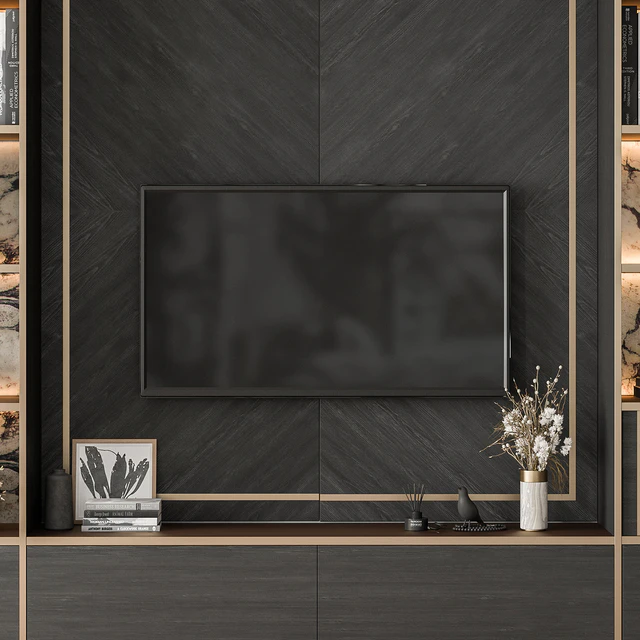 TV Wall Black Wood with Stone Slab - Set 32 — Descargar