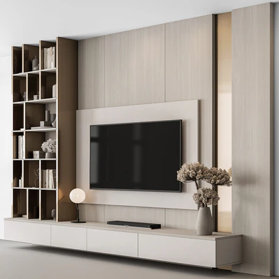 TV Wall Beige and Gold - Set 147 — Ver 1