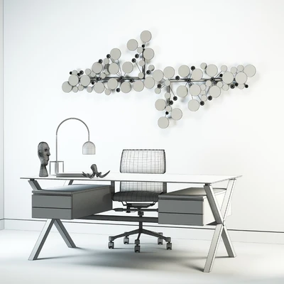 A set of furniture and accessories for the office in a modern style with a panel on the wall — Ver 2