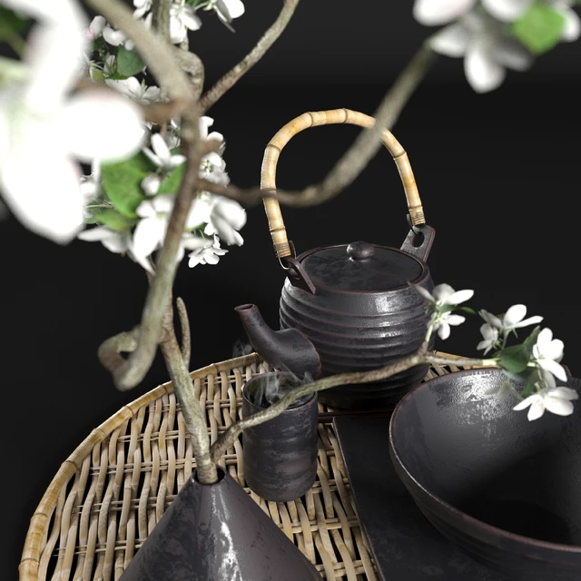 Eastern tableware with flowers — Descargar