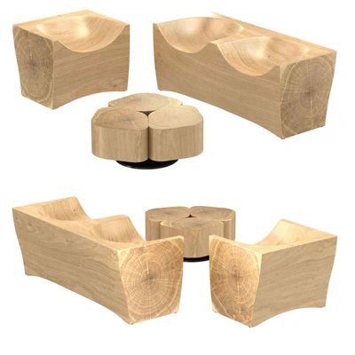 Riva 1920 log armchair and sofa tobi center table 3d model — Вид 1