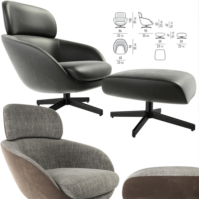 Minotti Russell Arm Chair With Puff — Скачать