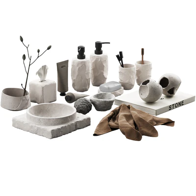 488 bathroom decorative set 04 cracked concrete accessories 01 — Вид 3