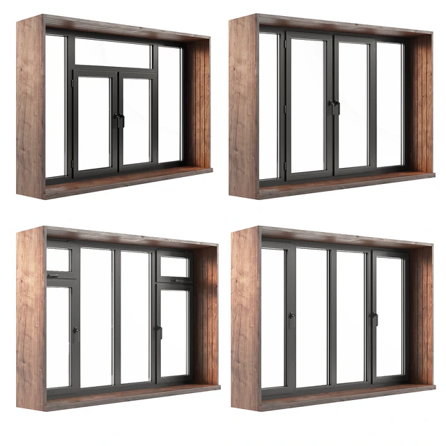 A set of plastic windows with wooden trim. — Скачать
