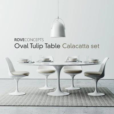 Oval Tulip Table 78" Calacatta set — Ver 1