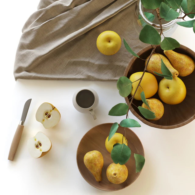 Decorative set with fruits and eucalyptus branch — Descargar